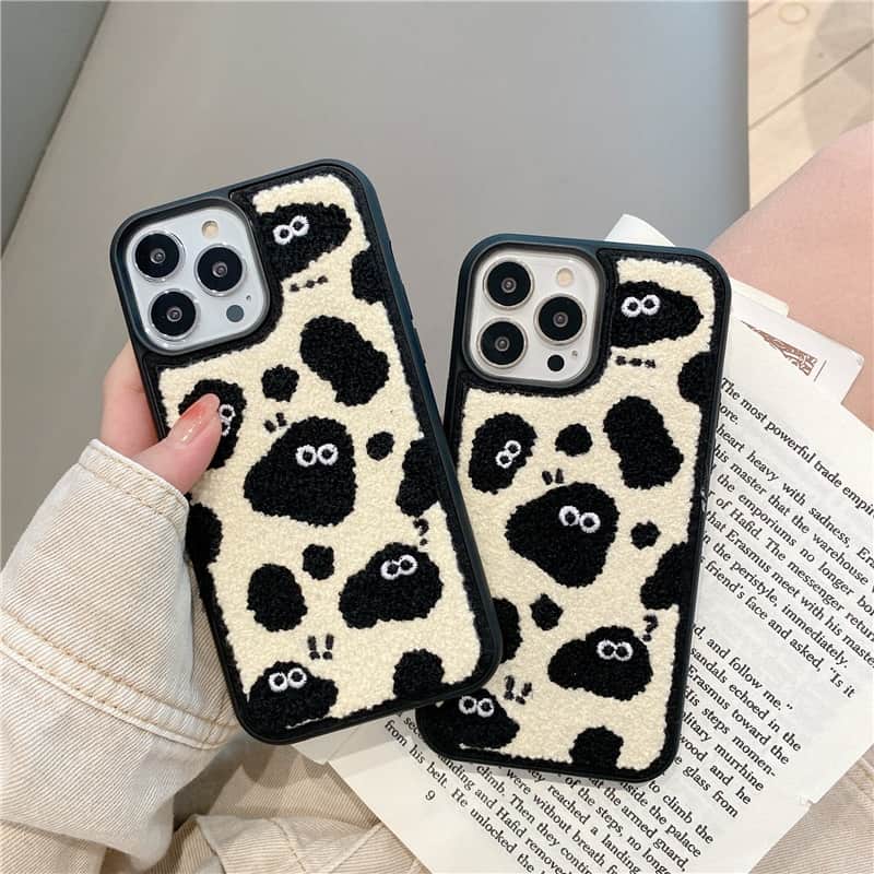 Funda suave de felpa con bordado de flor de Sol para iPhone, carcasa protectora bonita de Japón, coreano, para modelos 13, 12, 11 Pro Max, X, XR, XS, 7 y 8Puls