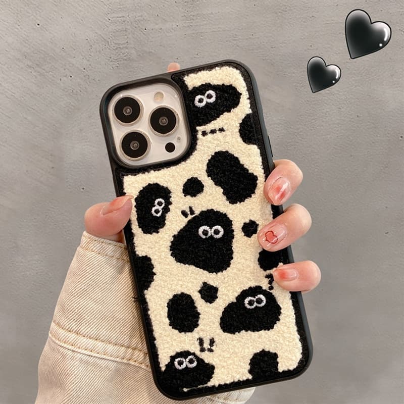 Funda suave de felpa con bordado de flor de Sol para iPhone, carcasa protectora bonita de Japón, coreano, para modelos 13, 12, 11 Pro Max, X, XR, XS, 7 y 8Puls