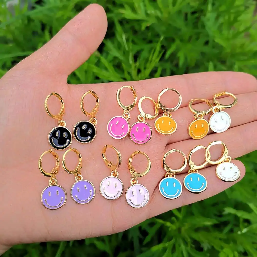 Lost Lady-pendientes colgantes con cara sonriente para mujer, aretes redondos con monedas, joyería coreana, accesorios de regalo