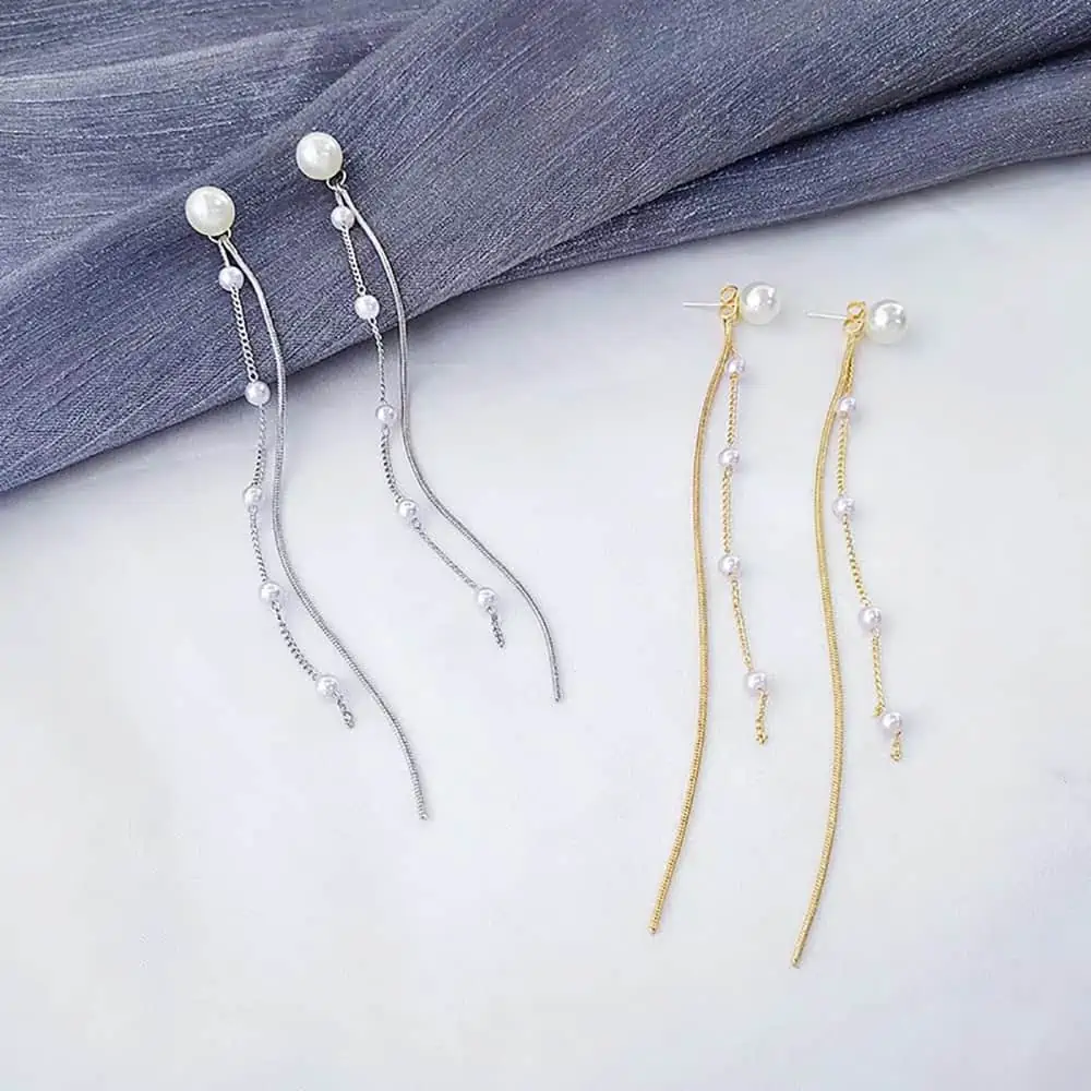 Pendientes colgantes de lujo para mujer, aretes largos con forma de barra de arco brillante, Estilo Vintage coreano, geométrico, dorado