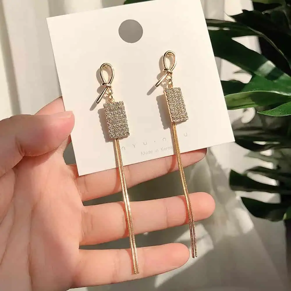 Pendientes colgantes de lujo para mujer, aretes largos con forma de barra de arco brillante, Estilo Vintage coreano, geométrico, dorado