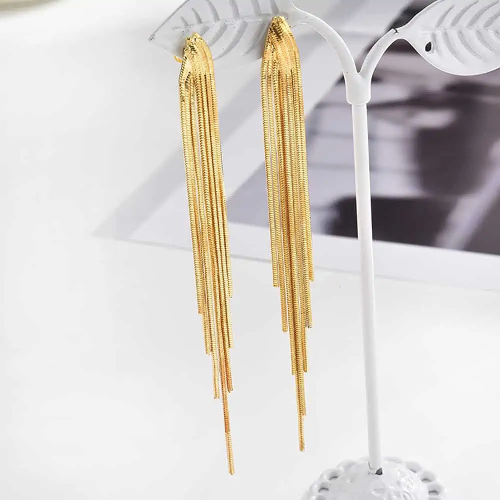 Pendientes colgantes de lujo para mujer, aretes largos con forma de barra de arco brillante, Estilo Vintage coreano, geométrico, dorado