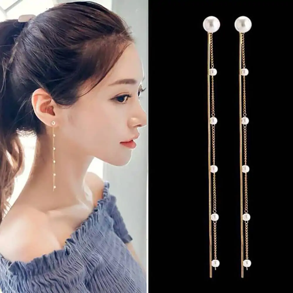 Pendientes colgantes de lujo para mujer, aretes largos con forma de barra de arco brillante, Estilo Vintage coreano, geométrico, dorado