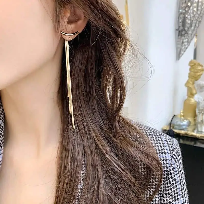 Pendientes colgantes de lujo para mujer, aretes largos con forma de barra de arco brillante, Estilo Vintage coreano, geométrico, dorado