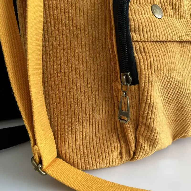 Hylhexyr-Bolso de hombro de pana para mujer, bolsa de compras Vintage con cremallera, para estudiantes, informal, con bolsillo exterior