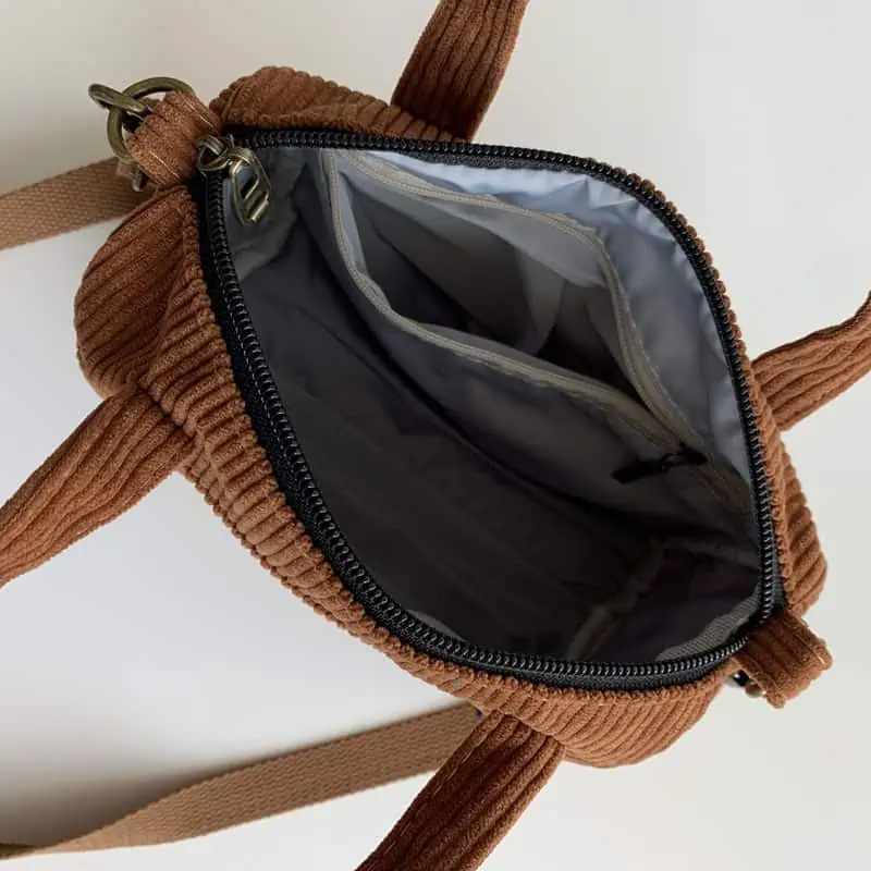 Hylhexyr-Bolso de hombro de pana para mujer, bolsa de compras Vintage con cremallera, para estudiantes, informal, con bolsillo exterior