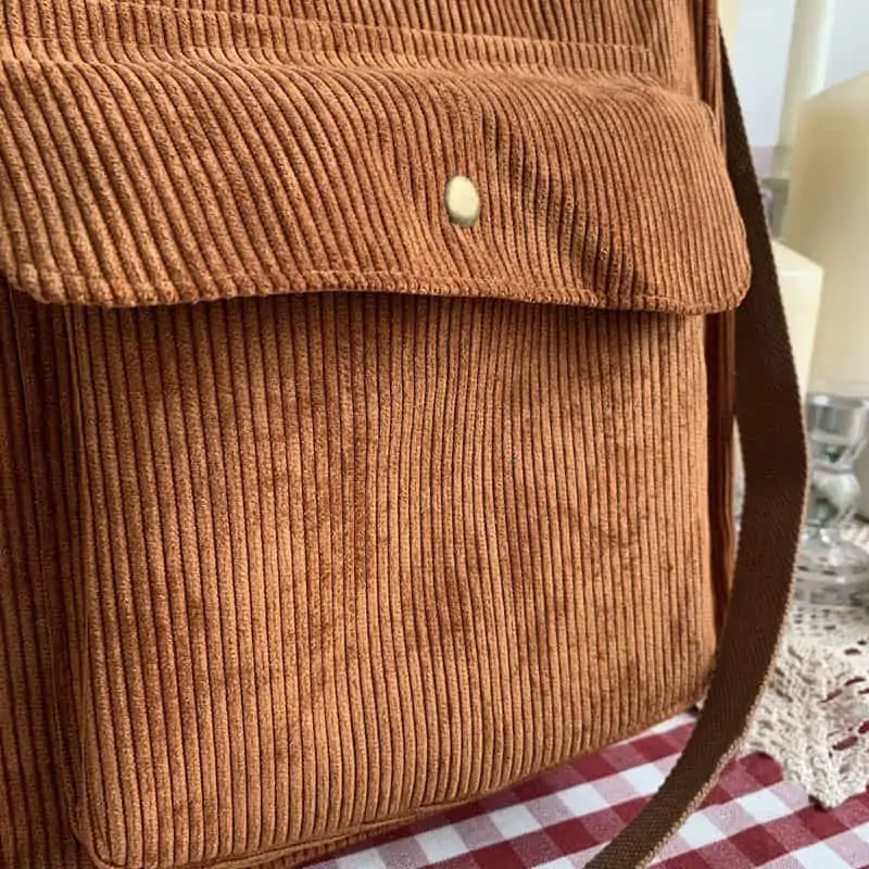 Hylhexyr-Bolso de hombro de pana para mujer, bolsa de compras Vintage con cremallera, para estudiantes, informal, con bolsillo exterior