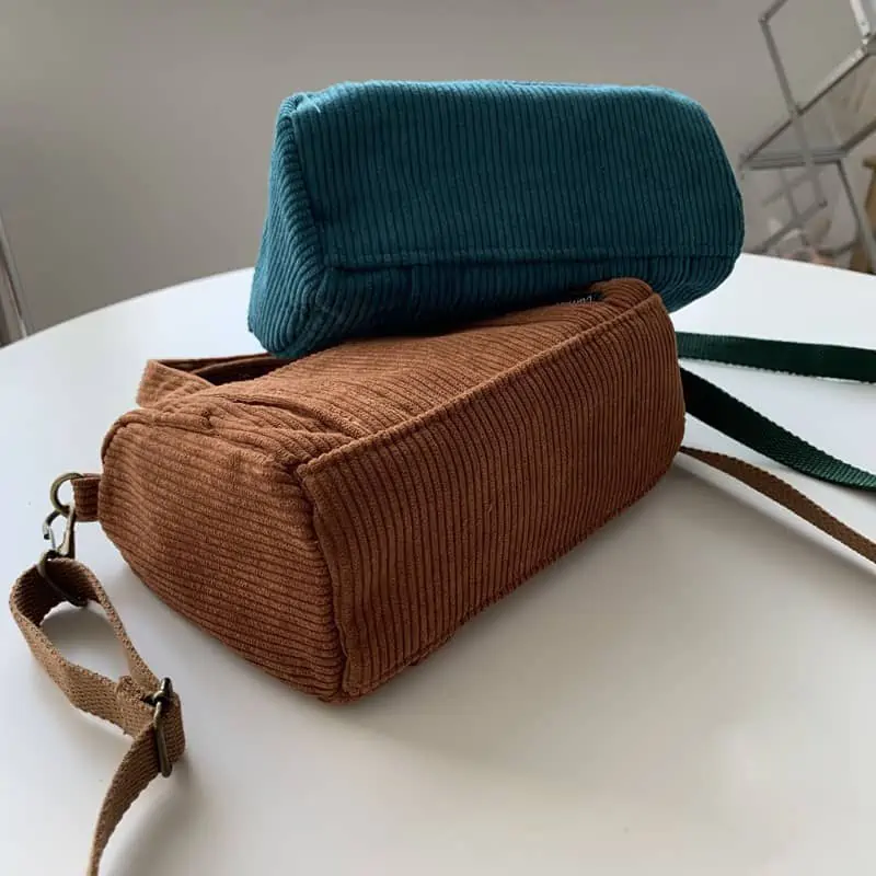 Hylhexyr-Bolso de hombro de pana para mujer, bolsa de compras Vintage con cremallera, para estudiantes, informal, con bolsillo exterior