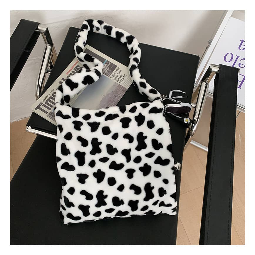 Bolso de mano con diseño elegante de vaca para mujer, bandolera informal de gran capacidad, a la moda, sencillo