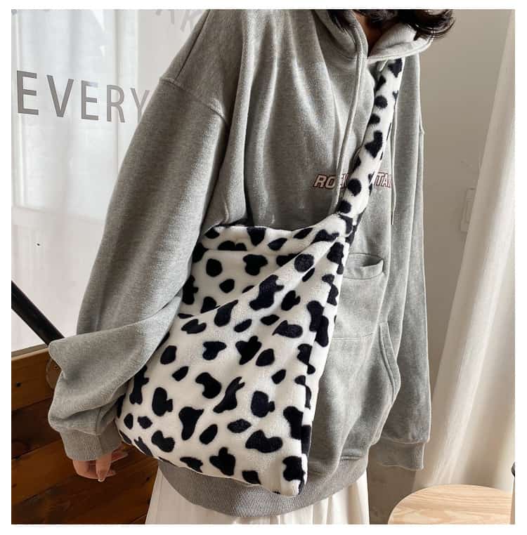 Bolso de mano con diseño elegante de vaca para mujer, bandolera informal de gran capacidad, a la moda, sencillo