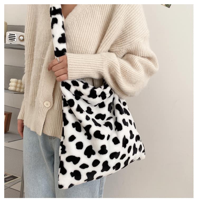 Bolso de mano con diseño elegante de vaca para mujer, bandolera informal de gran capacidad, a la moda, sencillo