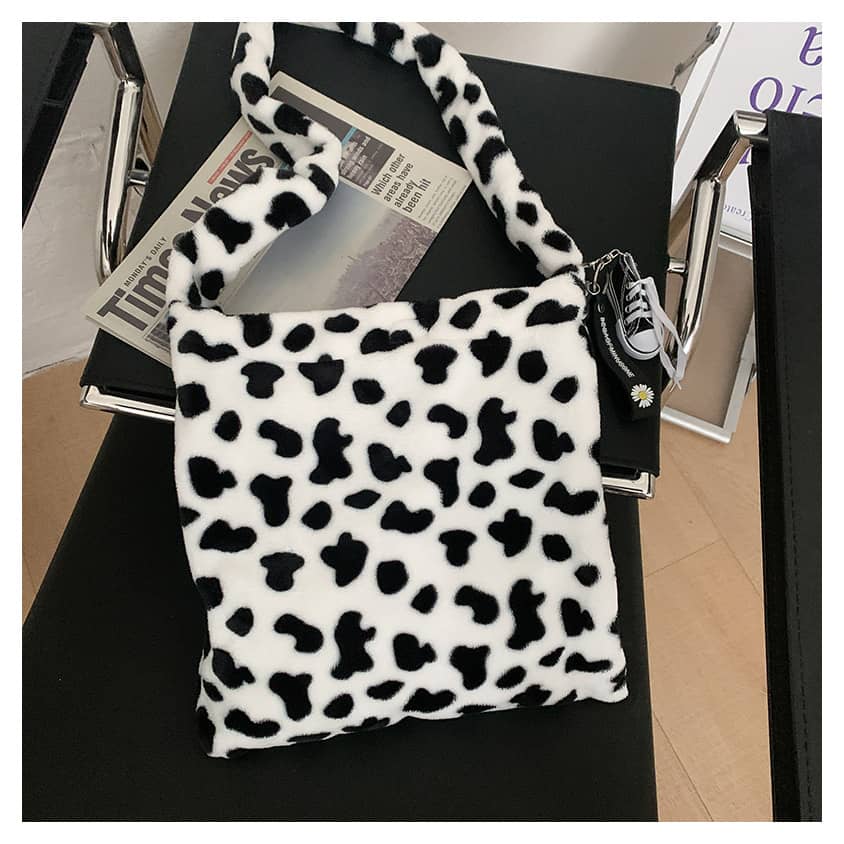 Bolso de mano con diseño elegante de vaca para mujer, bandolera informal de gran capacidad, a la moda, sencillo