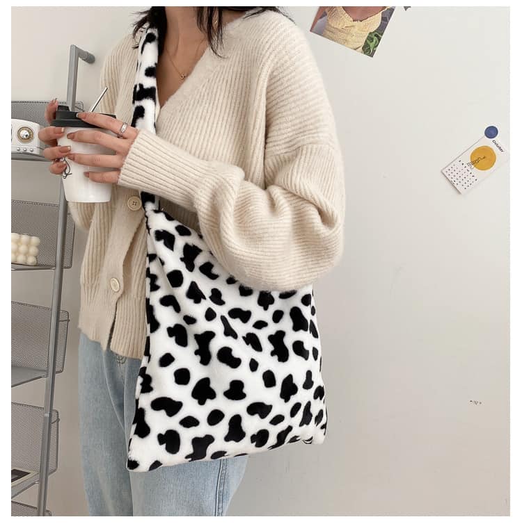 Bolso de mano con diseño elegante de vaca para mujer, bandolera informal de gran capacidad, a la moda, sencillo