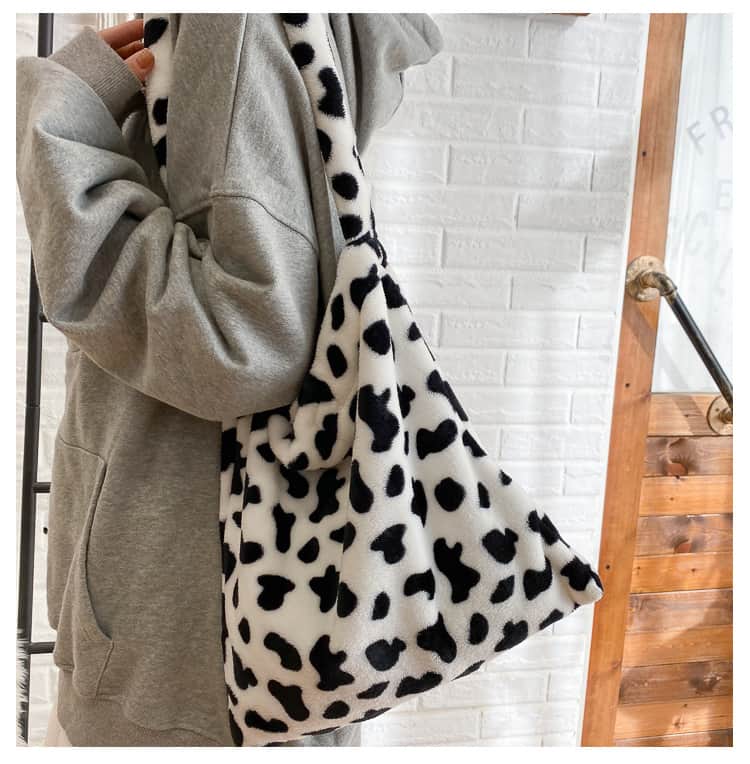 Bolso de mano con diseño elegante de vaca para mujer, bandolera informal de gran capacidad, a la moda, sencillo