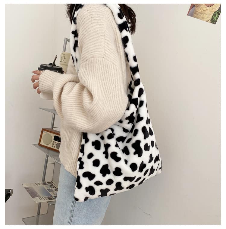 Bolso de mano con diseño elegante de vaca para mujer, bandolera informal de gran capacidad, a la moda, sencillo