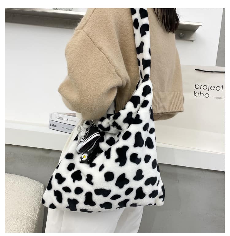 Bolso de mano con diseño elegante de vaca para mujer, bandolera informal de gran capacidad, a la moda, sencillo