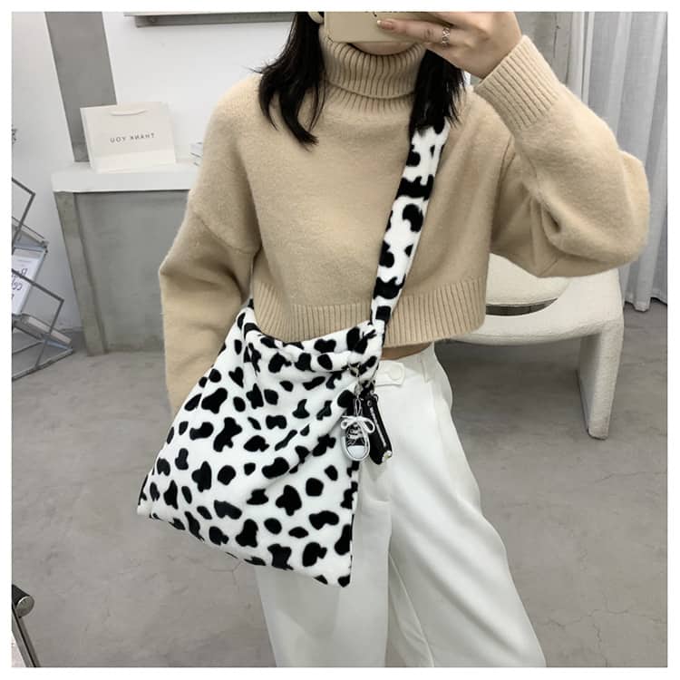 Bolso de mano con diseño elegante de vaca para mujer, bandolera informal de gran capacidad, a la moda, sencillo