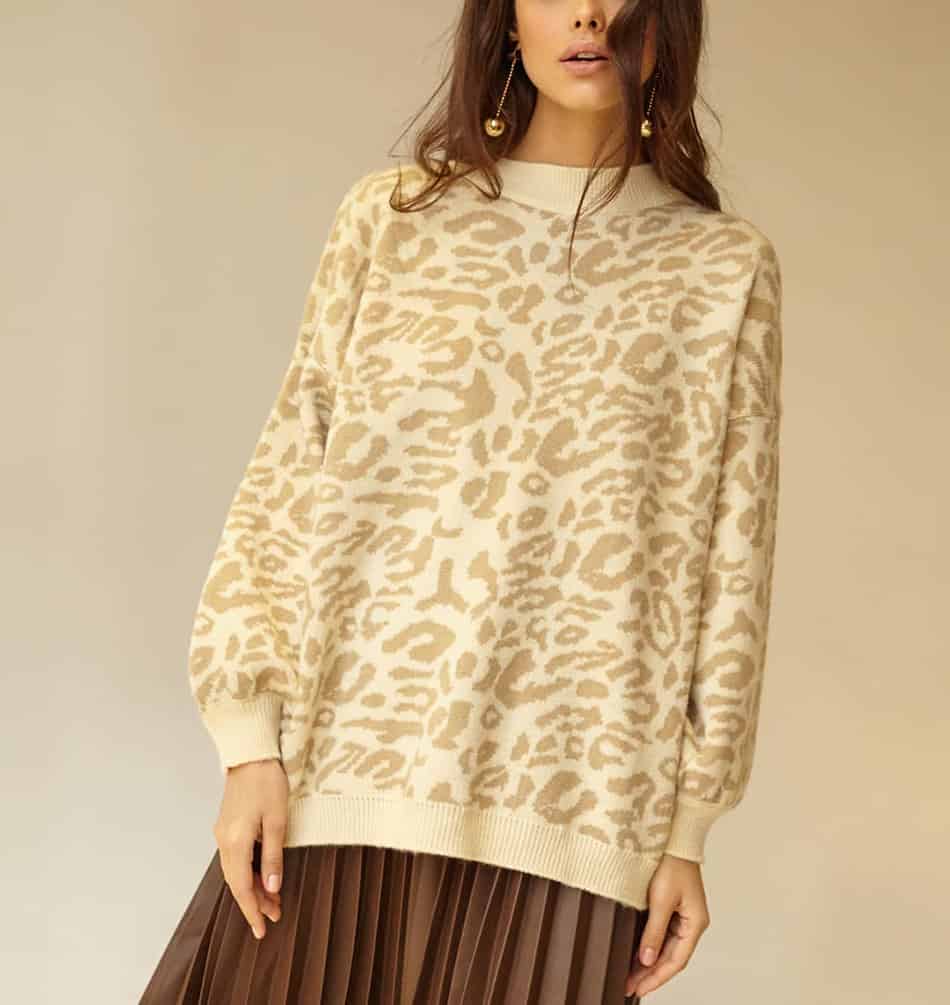 Suéter de Mujer, de Cuello Alto con Estampado Animal de Leopardo, Cárdigan Informal de Talla Grande, Jerseys Gruesos, Temporada Invierno