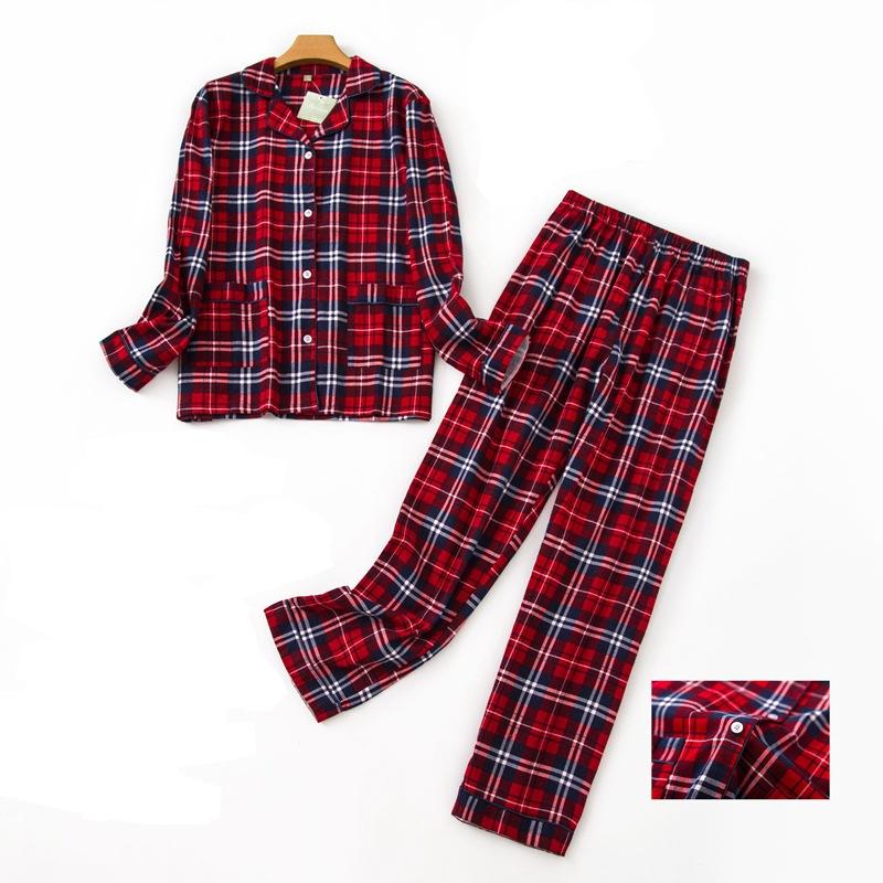 Pijamas de talla grande para mujer, ropa de S-XXXL de franela de algodón, traje para el hogar, otoño e invierno, Tops para dormir con estampado a cuadros