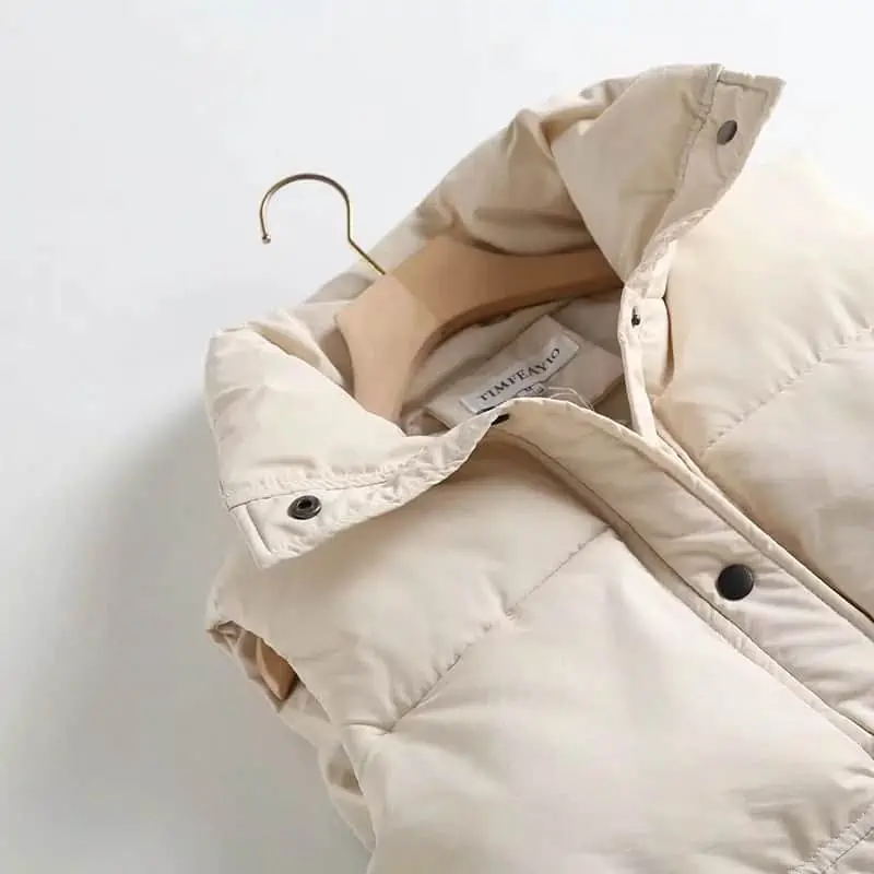 Chaleco holgado de algodón para mujer, y cordón ajustable Chaqueta larga con cuello alto, acolchada, cálida, a prueba de viento, otoño e invierno, 2022