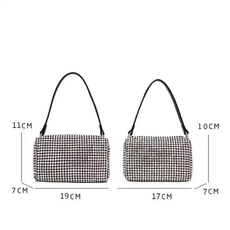 Bolso Hobo con diamantes de imitación para mujer, bolsa de mano Estilo Vintage, a la moda, estilo Hobo, brillante, 2021