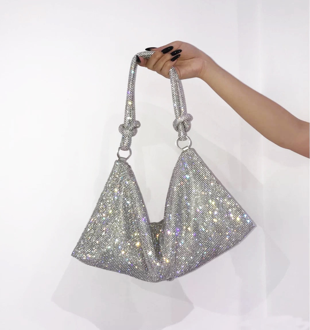 Bolso de hombro hobo de diseñador de lujo, bolsa de mano con diamantes de imitación brillantes, de noche, de cristal, Hobo