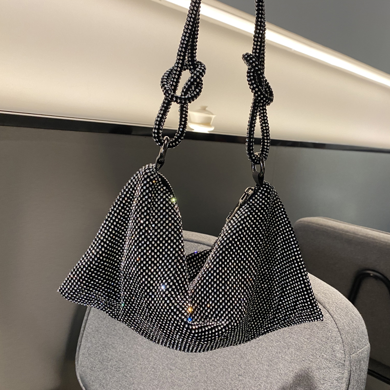 Bolso de hombro hobo de diseñador de lujo, bolsa de mano con diamantes de imitación brillantes, de noche, de cristal, Hobo