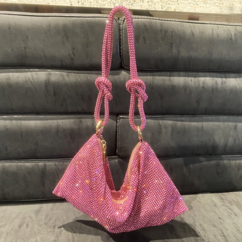 Bolso de hombro hobo de diseñador de lujo, bolsa de mano con diamantes de imitación brillantes, de noche, de cristal, Hobo