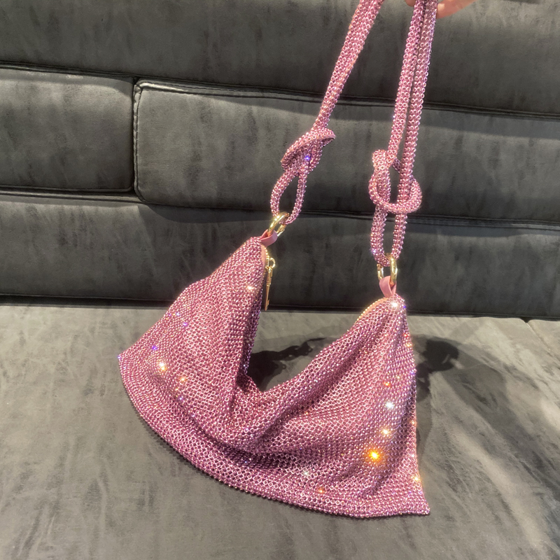 Bolso de hombro hobo de diseñador de lujo, bolsa de mano con diamantes de imitación brillantes, de noche, de cristal, Hobo