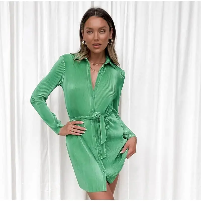 Minivestido plisado verde sexi para mujer, vestido ajustado de manga abullonada con encaje, dobladillo plisado para mujer, y Club para fiesta, verano 2022