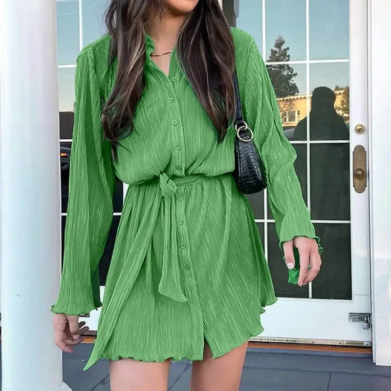 Minivestido plisado verde sexi para mujer, vestido ajustado de manga abullonada con encaje, dobladillo plisado para mujer, y Club para fiesta, verano 2022