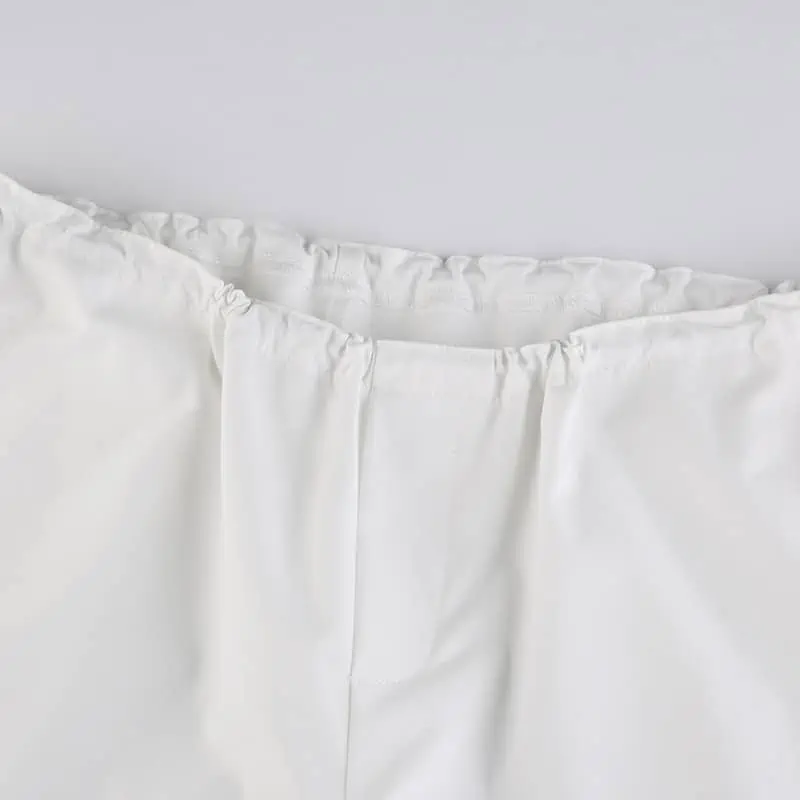 Sweetown-pantalones de chándal holgados de pierna ancha para mujer, ropa de calle de cintura baja con cordón, color blanco, estilo Hippie, Cargo