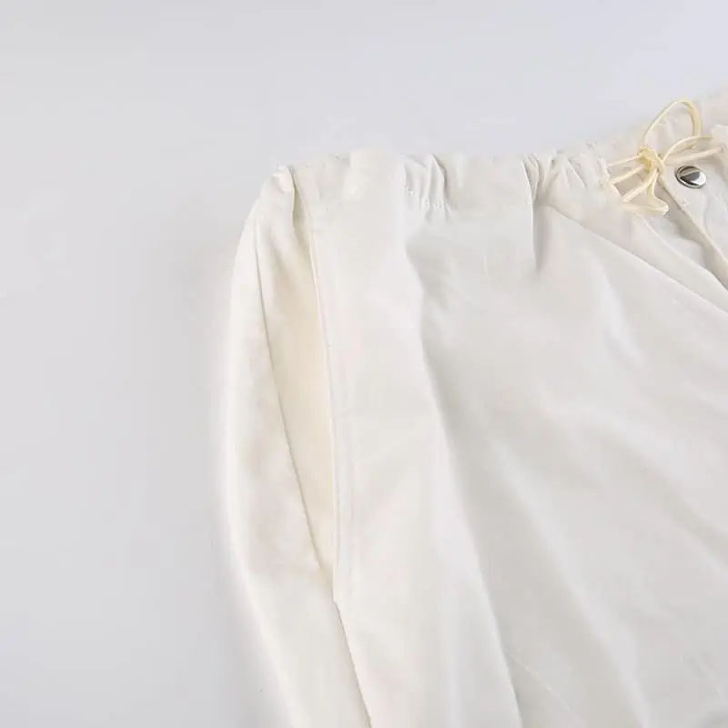 Sweetown-pantalones de chándal holgados de pierna ancha para mujer, ropa de calle de cintura baja con cordón, color blanco, estilo Hippie, Cargo