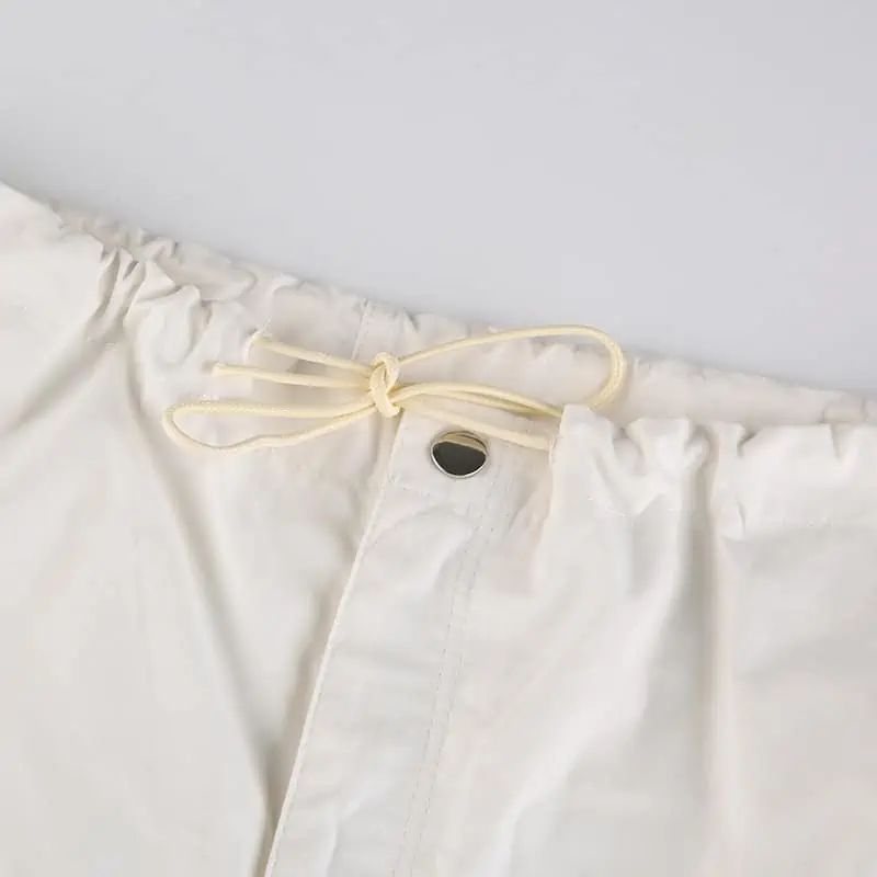 Sweetown-pantalones de chándal holgados de pierna ancha para mujer, ropa de calle de cintura baja con cordón, color blanco, estilo Hippie, Cargo