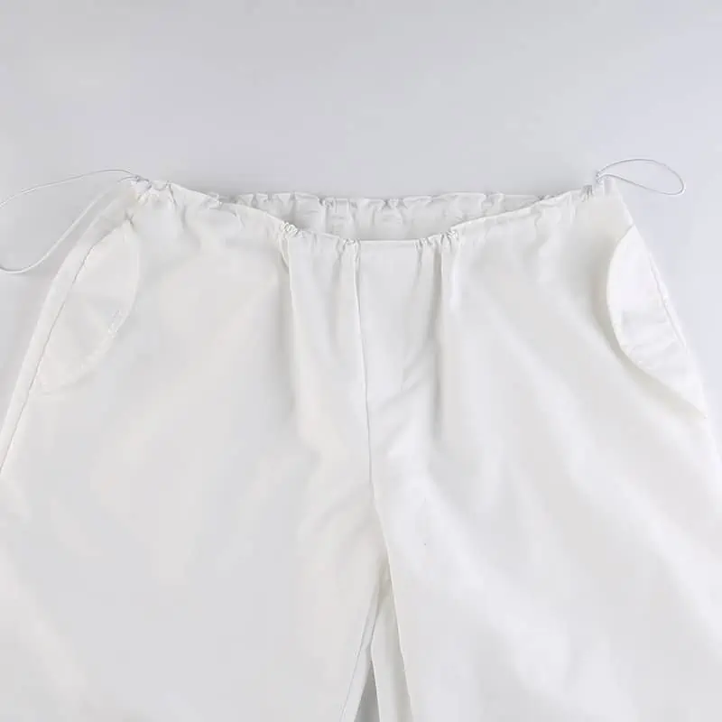 Sweetown-pantalones de chándal holgados de pierna ancha para mujer, ropa de calle de cintura baja con cordón, color blanco, estilo Hippie, Cargo