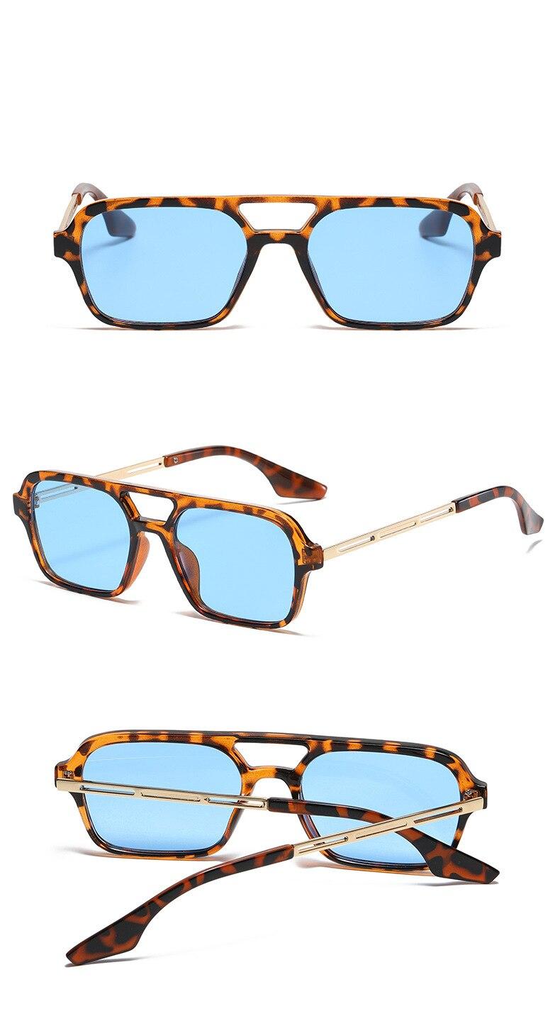 Gafas de sol Retro con doble puente para hombre y mujer, lentes de sol de piloto con gradiente rosa a la moda, con estampado de leopardo hueco azul