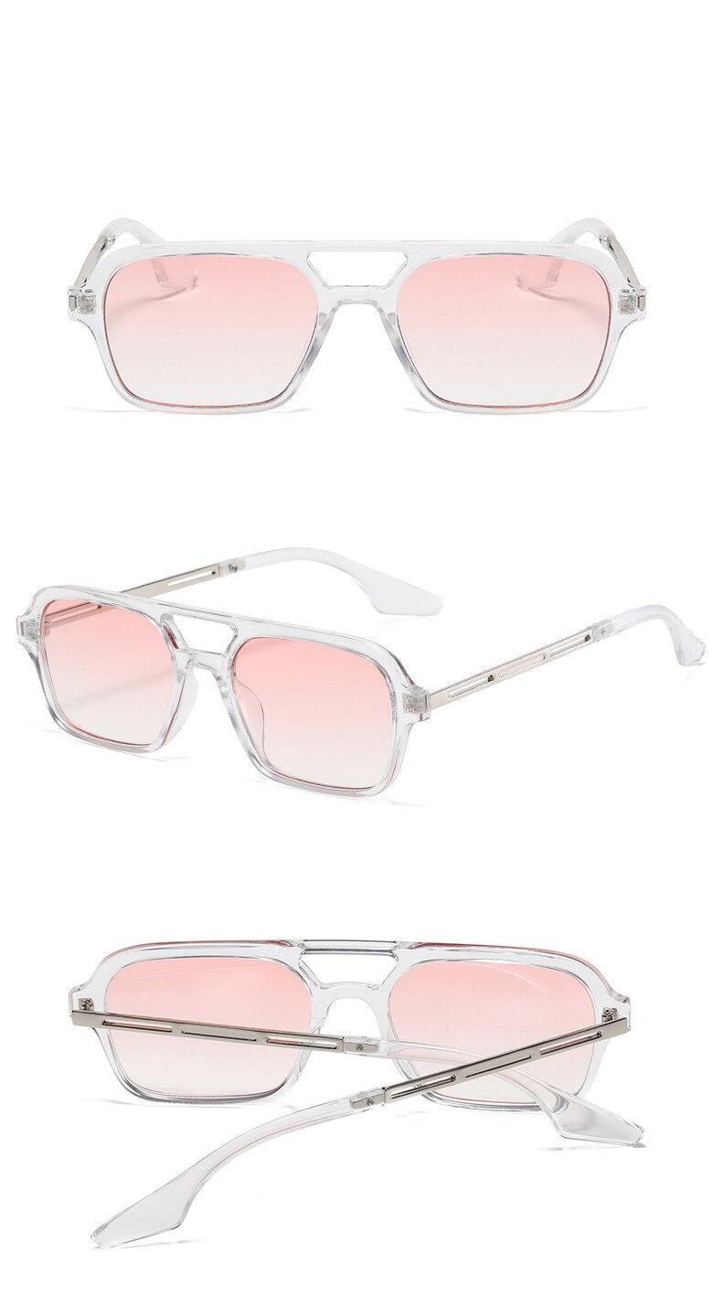 Gafas de sol Retro con doble puente para hombre y mujer, lentes de sol de piloto con gradiente rosa a la moda, con estampado de leopardo hueco azul