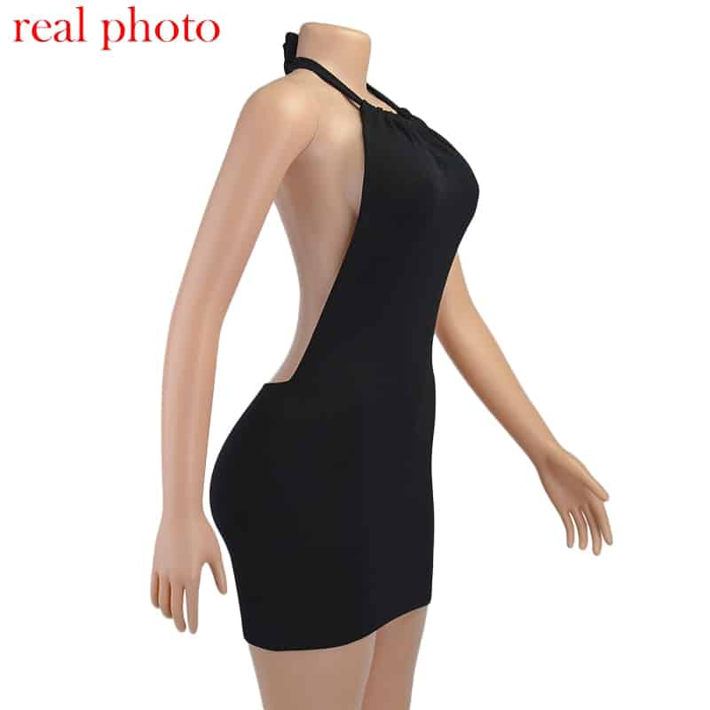 Criptográfico Halter Sexy Mini sin espalda vestidos Bodycon Delgado Club fiesta sin mangas de vestido de otoño y ropa de vacaciones en la playa