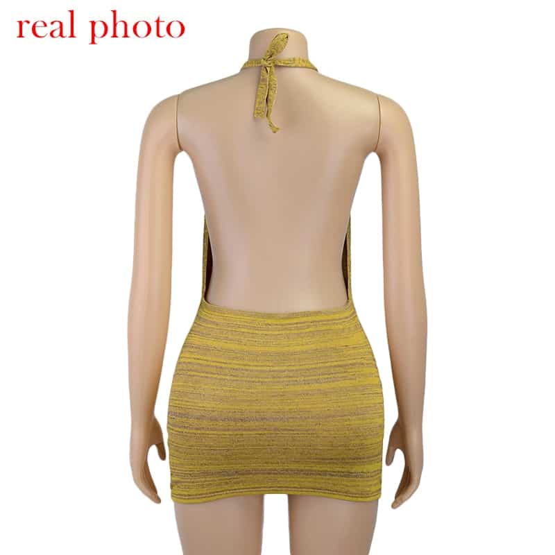 Criptográfico Halter Sexy Mini sin espalda vestidos Bodycon Delgado Club fiesta sin mangas de vestido de otoño y ropa de vacaciones en la playa