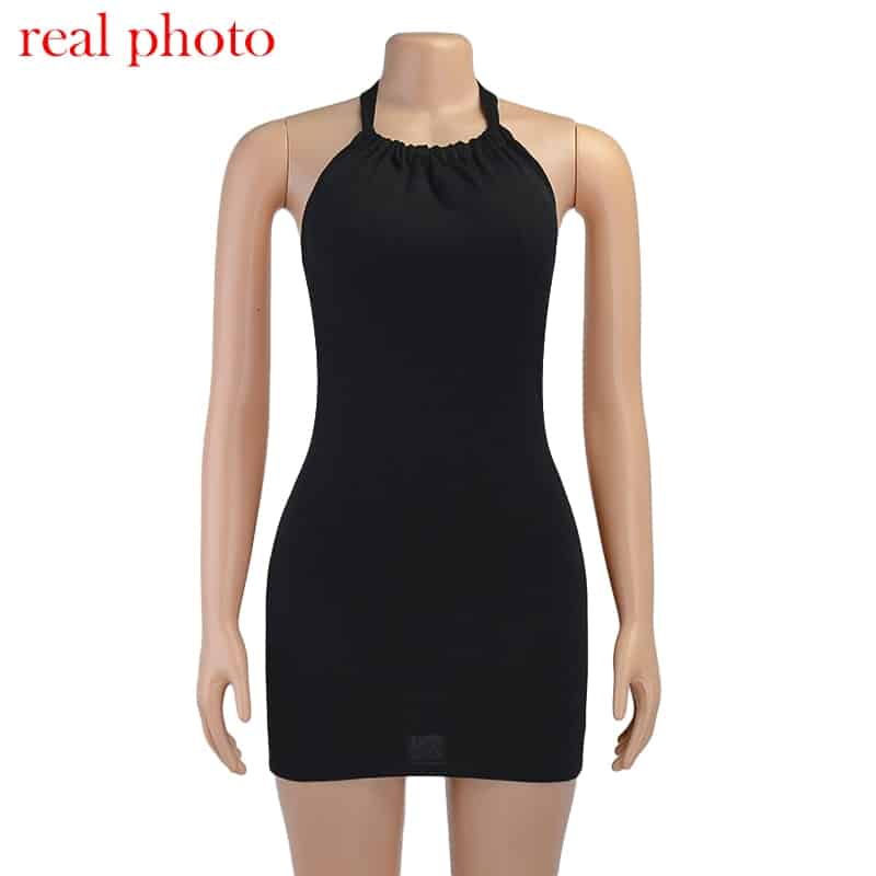 Criptográfico Halter Sexy Mini sin espalda vestidos Bodycon Delgado Club fiesta sin mangas de vestido de otoño y ropa de vacaciones en la playa