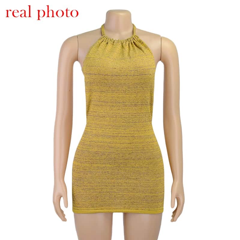 Criptográfico Halter Sexy Mini sin espalda vestidos Bodycon Delgado Club fiesta sin mangas de vestido de otoño y ropa de vacaciones en la playa