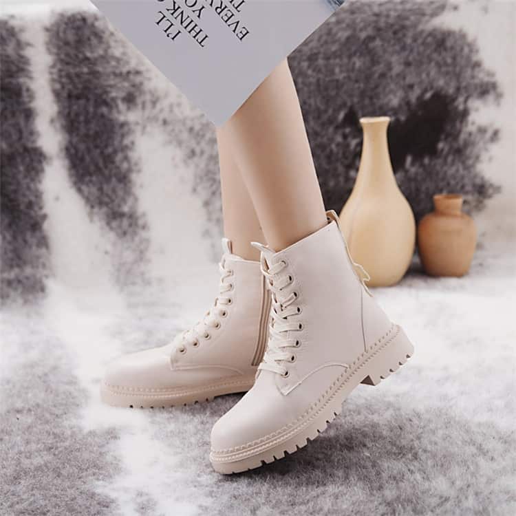 COOTELILI moda cremallera plana zapatos de mujer Zapatos de tacón alto plataforma botas de cuero de la PU de las mujeres zapatos de tobillo botas chicas 35 -40