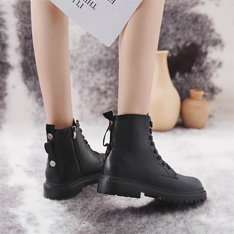 COOTELILI moda cremallera plana zapatos de mujer Zapatos de tacón alto plataforma botas de cuero de la PU de las mujeres zapatos de tobillo botas chicas 35 -40