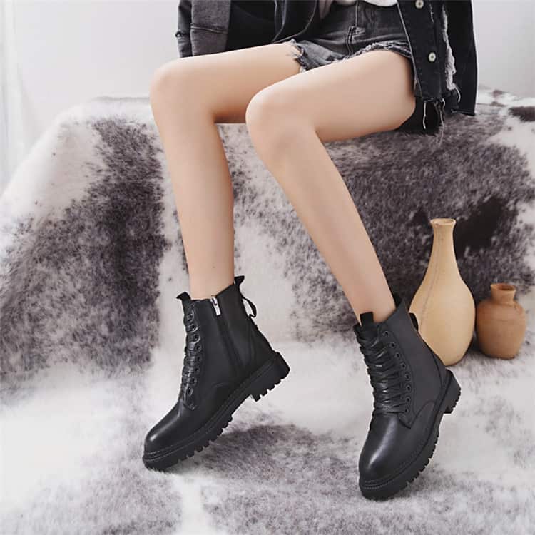 COOTELILI moda cremallera plana zapatos de mujer Zapatos de tacón alto plataforma botas de cuero de la PU de las mujeres zapatos de tobillo botas chicas 35 -40