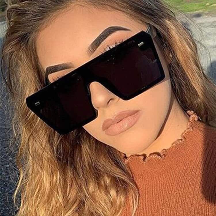 Anteojos de sol cuadrados y grandes para dama, gafas de sol femeninas de tamaño grande, a la moda, con estilo retro y gradiente, diseño de una pieza, lentes transparentes tipo espejo