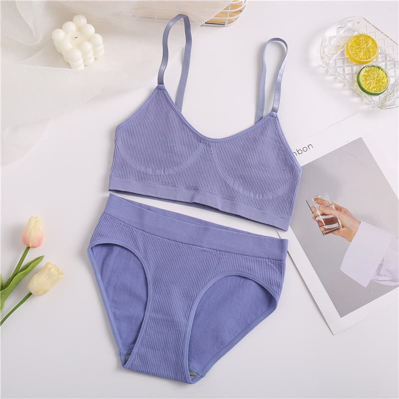 FINETOO-Conjunto de bragas de algodón sin costuras para mujer, conjunto de ropa interior suave de cintura baja, lencería activa, Top corto de Fitness