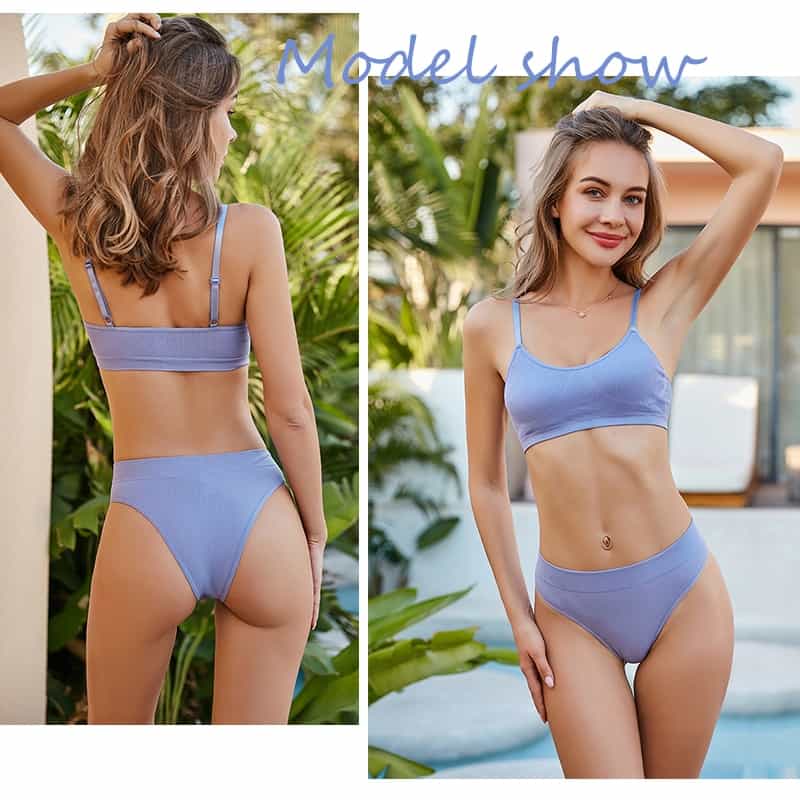 FINETOO-Conjunto de bragas de algodón sin costuras para mujer, conjunto de ropa interior suave de cintura baja, lencería activa, Top corto de Fitness