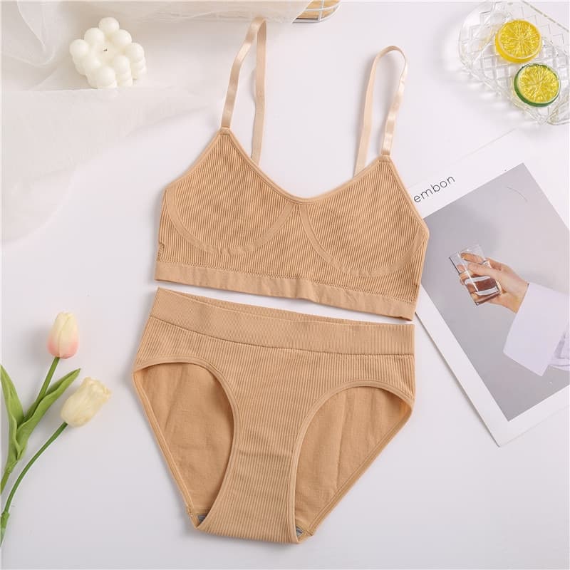 FINETOO-Conjunto de bragas de algodón sin costuras para mujer, conjunto de ropa interior suave de cintura baja, lencería activa, Top corto de Fitness