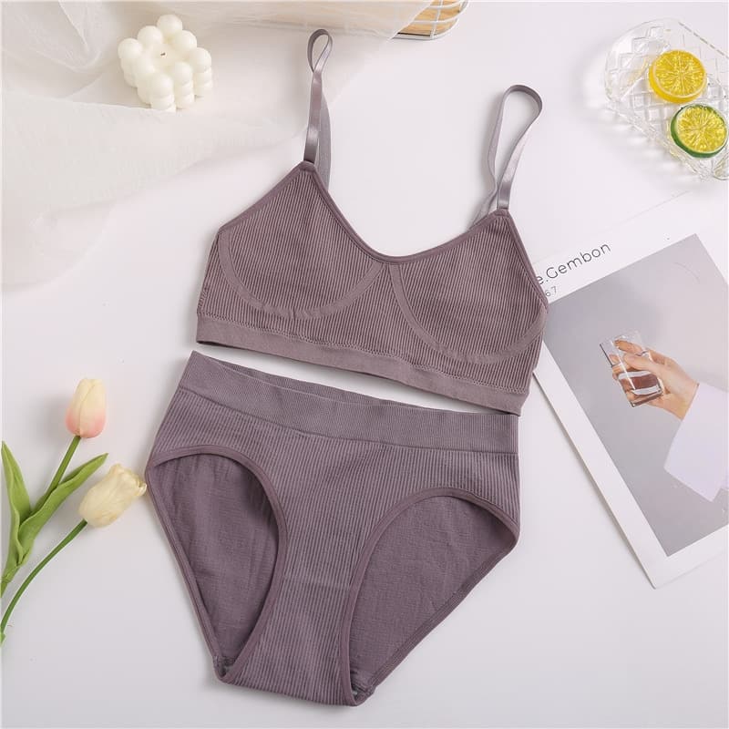 FINETOO-Conjunto de bragas de algodón sin costuras para mujer, conjunto de ropa interior suave de cintura baja, lencería activa, Top corto de Fitness