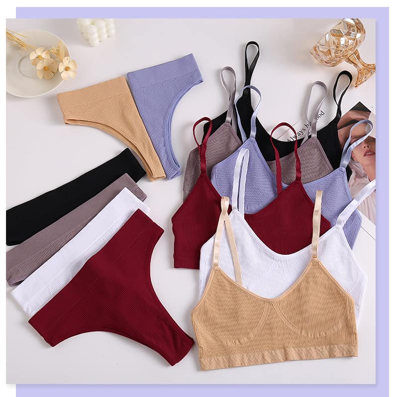 FINETOO-Conjunto de bragas de algodón sin costuras para mujer, conjunto de ropa interior suave de cintura baja, lencería activa, Top corto de Fitness